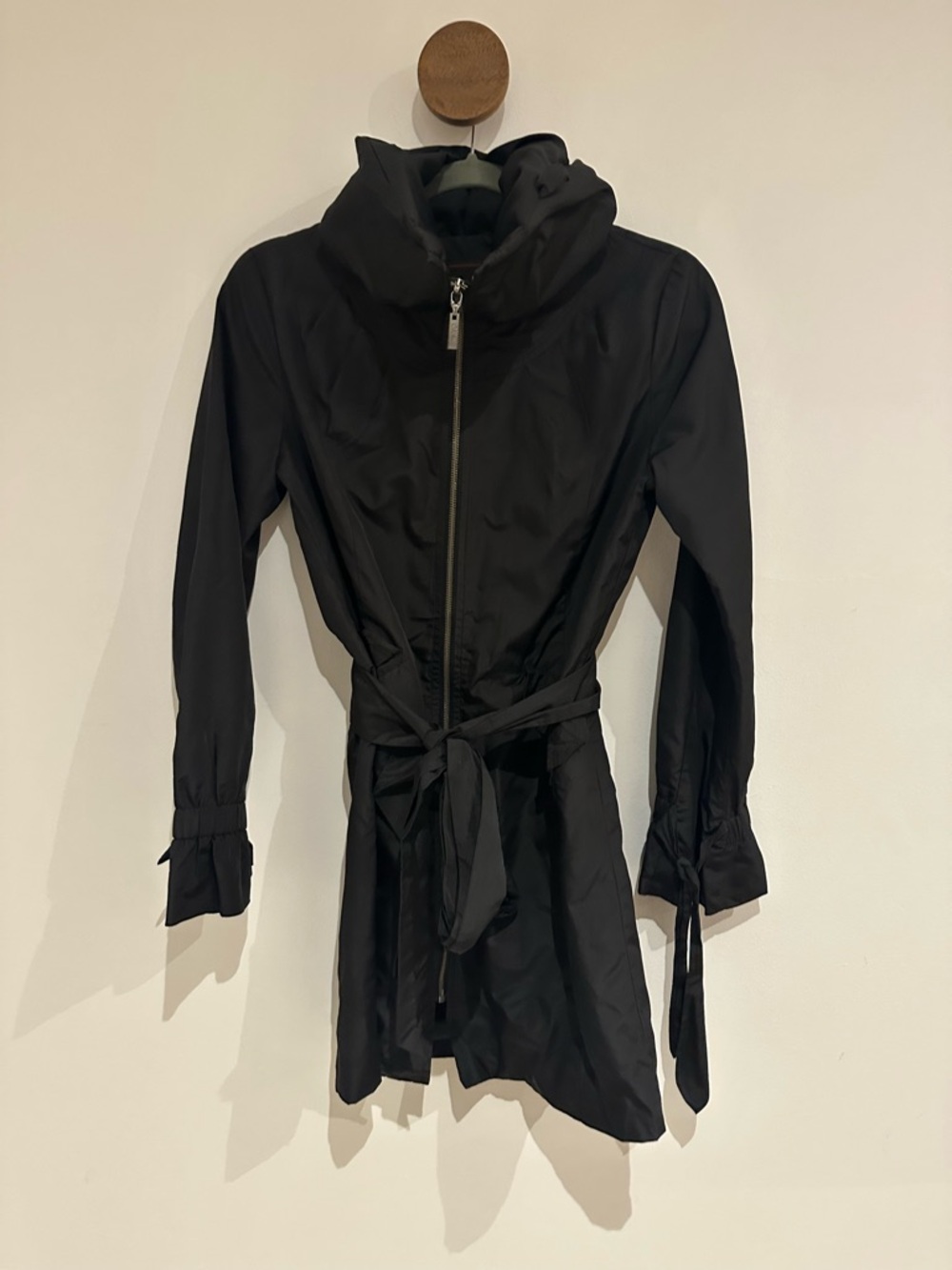 Cole Hann Black Lightweight Raincoat- Hooded